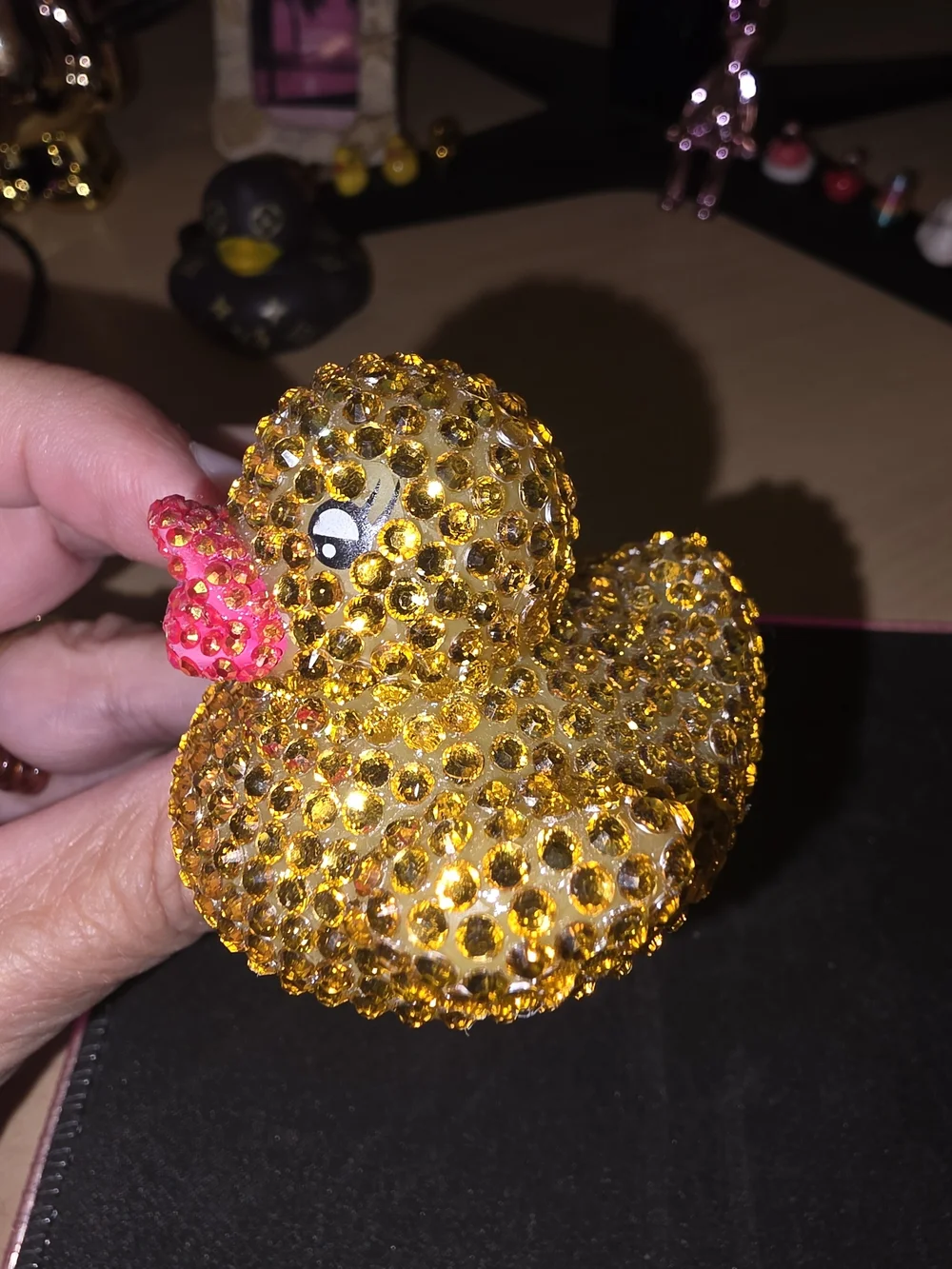 Sparkling Gold and Pink Embellished Rubber Duck Toy - Brand